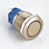 Three Colors 16mm Metal Push Button Switch Flat Head Ring LED Momentary Stainless Steel Soldering Pin 1 Normally-Open and 1 Normally-Closed
